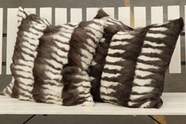 Pair Of Custom Fur Pillows With Suede Backs And Down Inserts (Darker Pair)