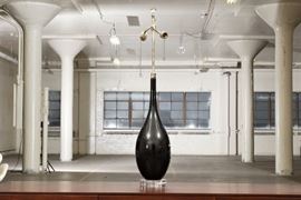 Mottega Modern Lamp In Black Glass With Lucite Bottom And Finial