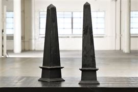 Pair Of Heavy Patinated Iron Obelisks