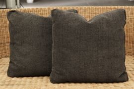 Pair Of Deep Grey Chenille Woven Fabric Italian Pillows With Italian Down 