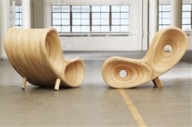 Pair Of Painted White Rattan Lounge Chairs Attributed To Ron Arad #2