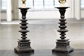 Pair Of Composition Faux Turned Lamps