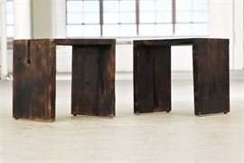 Pair Of Dark Rustic Stands Or Tables