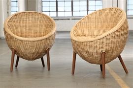 Pair Of Larger Size Woven Rattan Tub Form Chairs #2