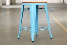 Wood And Metal Counter Height Stool In Turquoise