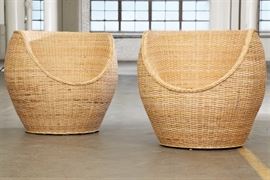 Pair Of Wicker Tub Form Chairs