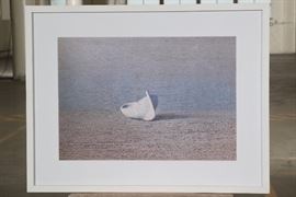 Modern Color Photograph Of An Oil On Canvas- Row Boat On The Shore