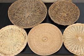 Group Of Five Wicker And Woven Trays