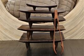 Group Of Five Wood Trays And A Wood Tong