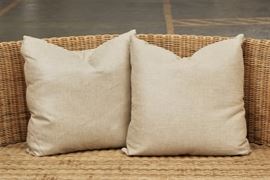 Pair Of Custom Pillows In Metallic Grey And Cream Heather Cotton Fabric