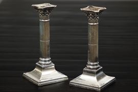 Pair Of Antique English Silver Plate Candle Holders
