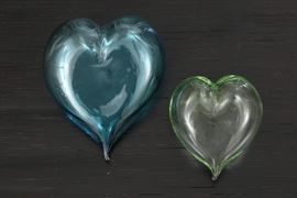 Two T. Moore Heart Form Art Glass Sculptures