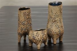 Group Of Three Valerie Seaberg Footed Vases