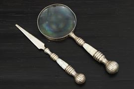 Silver-plate And Mother Of Pearl Handle Magnifier And Letter Opener