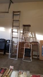 ladders, folding table and chairs