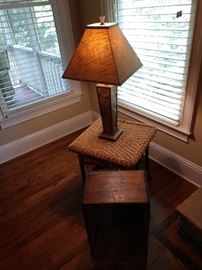 Rattan table and lamp