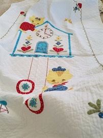 Another great childs quilt hand embroidered with quilted cats
