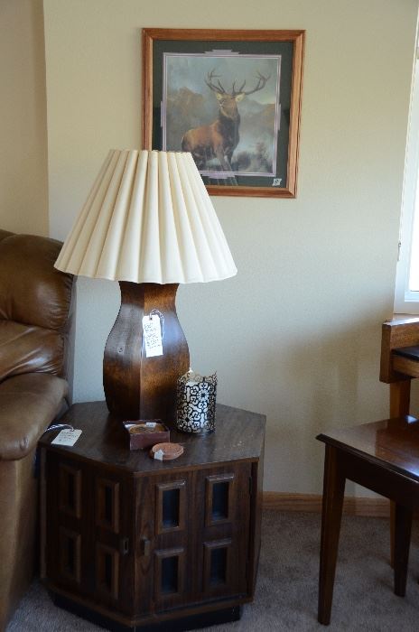 Wooden Base Lamp, Hexagonal Side Table 