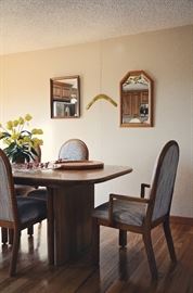 Oak Dining Table with Six Chairs, Framed Mirrors