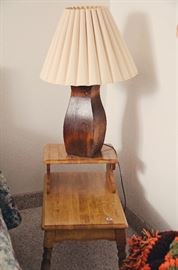 Wooden Bas Lamp, 2 Tier End Table