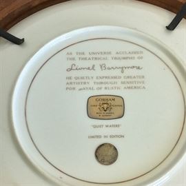 Lionel Barrymore "Quiet Waters" Limited Edition Collector Plate, Gorham Fine China.