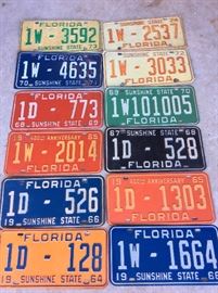 Lot of 22 Vintage Florida License Plates, 1942 - 1974.