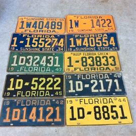 Lot of 22 Vintage Florida License Plates, 1942 - 1974. 