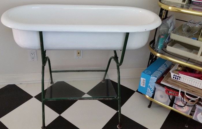 Antique baby bath tub with stand
