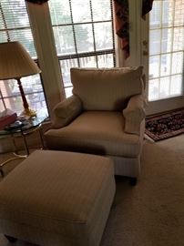 Tan Linen chair and ottoman