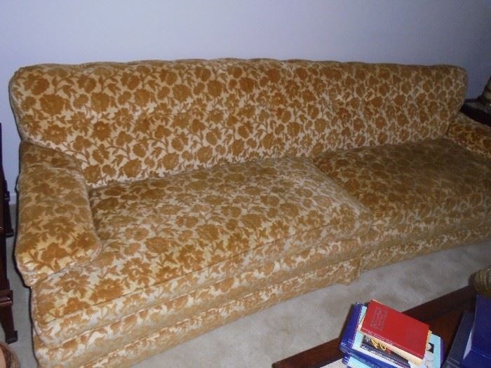 Mid-century gold brocade 8 ft couch