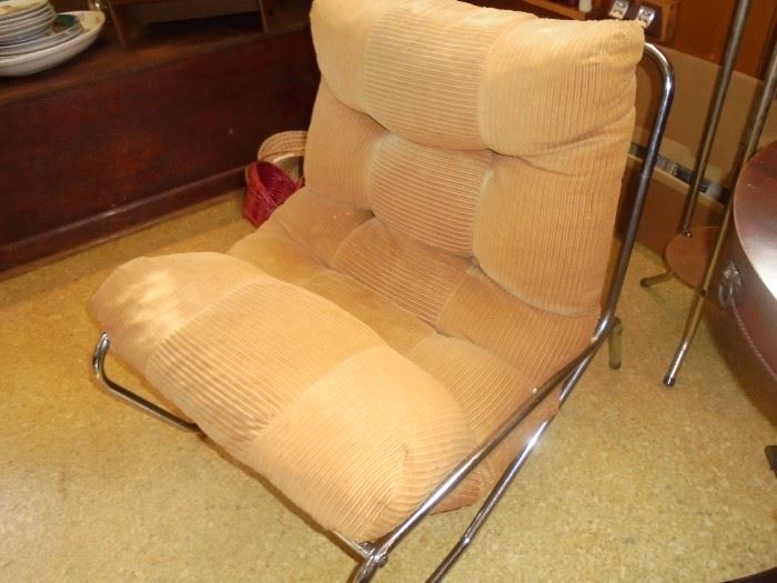 Mid century gold & chrome corduroy   chair
