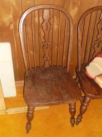 2 matching oak chairs w/matching wood love seat