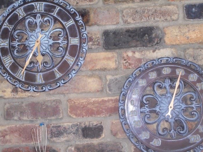 Exterior patio wall clock & thermometer 