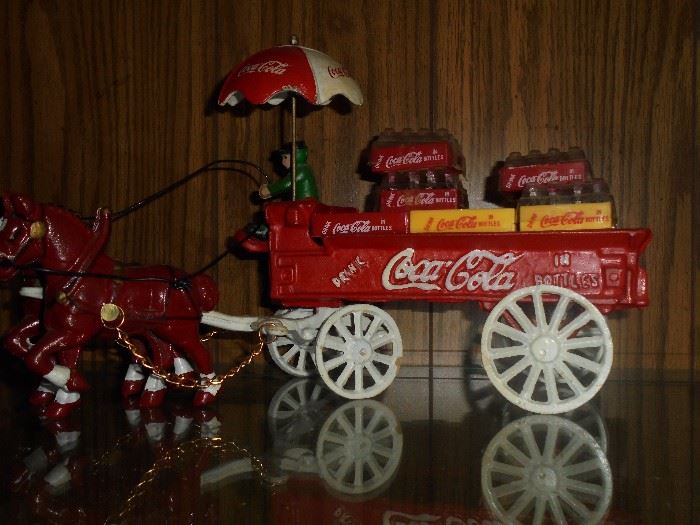 cast iron Coca Cola wagon pulled by team of horses  complete