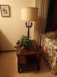BRASS LAMP / END TABLE WITH DRAWER