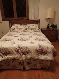 HEADBOARD MATTRESS / FRAME /  NITE STAND / GLASS AND BRASS LAMP