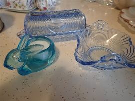BLUE BUNNY - COVERED BUTTER DISH - CANDY DISH