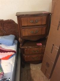 French Provincial bedroom suite, queen size headboard, frame, dresser with mirror and 2 night stands