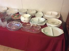 Corning ware, Pyrex, cake stands, ramkins