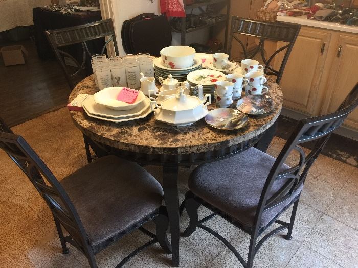 New marble top round dining table and 4 chairs