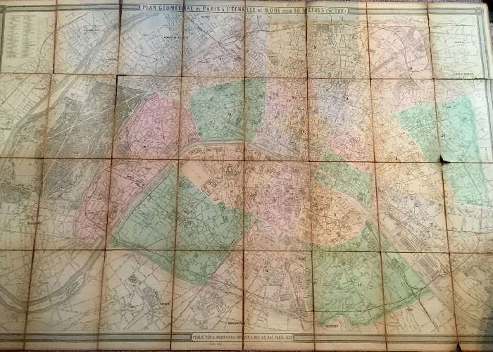 Massive 4’ by 3’ Paris Map on Linen