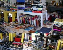 Books, LP's, 45 records, asst. tools