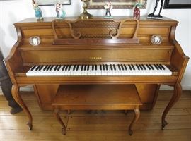 Yamaha French Provincial Upright Piano, with Matching Bench.  ca. 1960