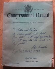 "Congressional Record"   Signed to Martin Landau & Barbara Bain from Senator Alan Cranston