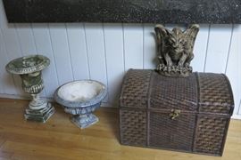 Two Planters & a Gargoyle (Props from Ed Wood?) and a Rattan Box from the Collection of Mr. Martin Landau