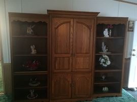 Large Entertainment Center w/side bookcases (can be broken up)
