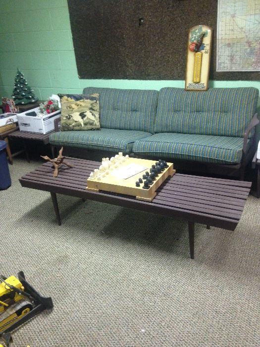 Mid century slatted sofa with matching coffee table and 2 end tables