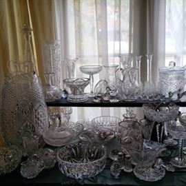 Cut glass, American brilliant glass, European cut crystal, compotes, vases, decanters, biscuit jars, salts, paperweights