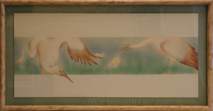 Dancing Birds by Melissa Simeons, Watercolor Mixed Medium 14x29 