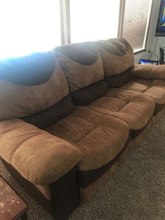 Recliner sofa set. 2 large and one love seat and an individual recliner. 